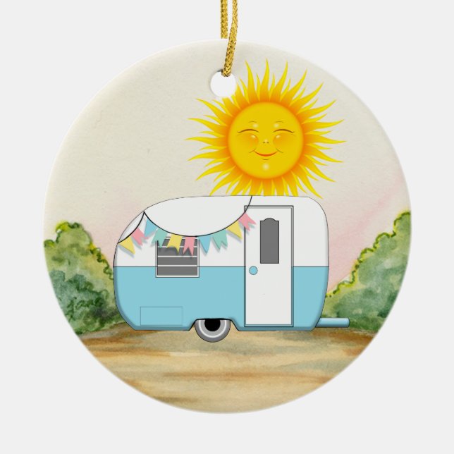 Camping Trailer Ceramic Tree Decoration (Front)