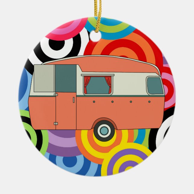 Camping Trailer Ceramic Tree Decoration (Front)
