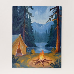 Camping Trip Forest Campfire Tent Watercolor Jigsaw Puzzle