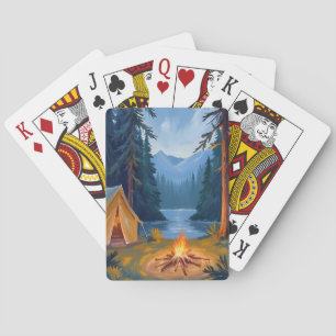 Camping Trip Forest Campfire Tent Watercolor Playing Cards