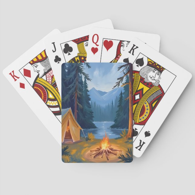 Camping Trip Forest Campfire Tent Watercolor Playing Cards (Back)
