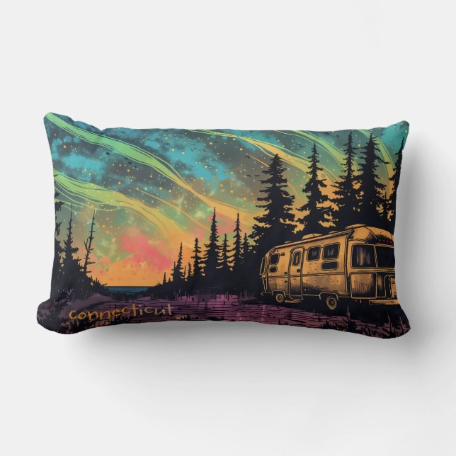 Camping Under Northern LIghts Throw Pillow (Front)