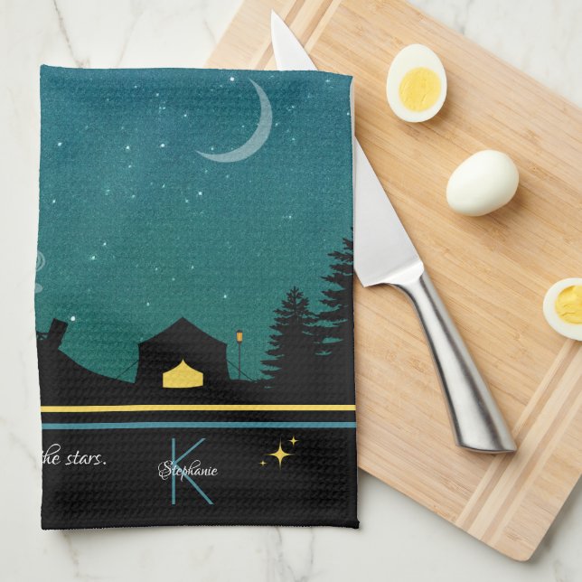 Camping Under the Stars Monogram Tea Towel (Quarter Fold)
