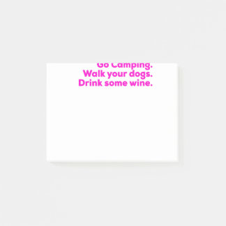 Camping walk dogs drink wine funny happy camper post-it notes
