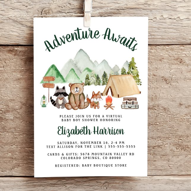 Camping Woodland Animals Virtual Baby Shower Invitation (Creator Uploaded)