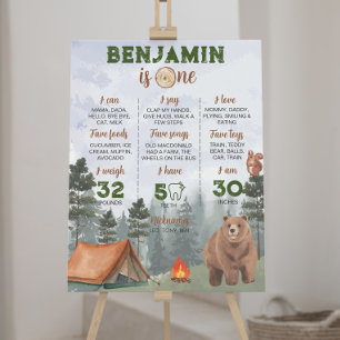 Camping Woodland First Birthday Milestone Sign