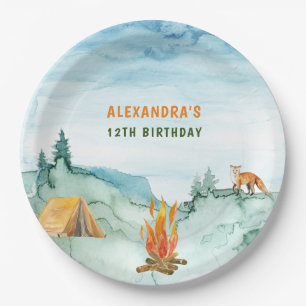 Camping Woodland Watercolor Tent Campout Birthday Paper Plate