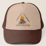 Campire with Toasting Marshmallows Baseball Hat<br><div class="desc">Customise this baseball cap or truckers hat with the name of your log cabin or favourite camping spot to create your own special souvenir. It features an illustration of a campfire with marshmallows toasting on sticks. Use the fill-in-the-blank template field to personalise it with your information. This hat makes a...</div>