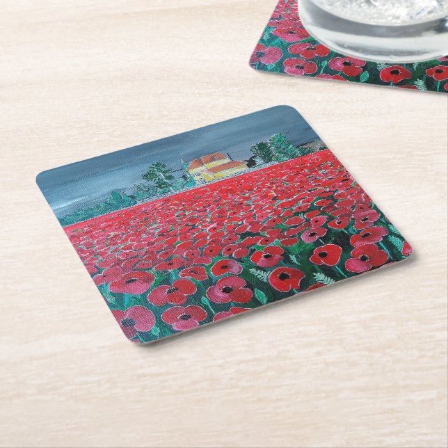 Campo de Amapolas Painting by Alfred Fox Square Paper Coaster (Angled)