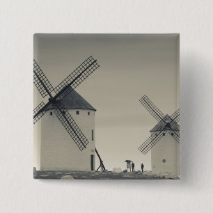 Campo de Criptana, antique La Mancha windmills 2 15 Cm Square Badge