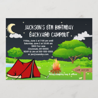 Campout Sleepover Custom Birthday Party Invitation