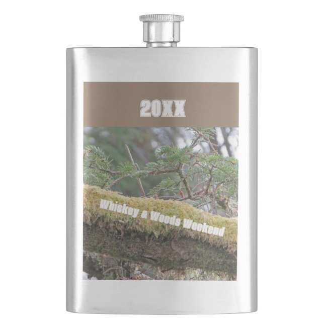 Campout Whiskey & Woods Guys Only Weekend Hip Flask (Front)