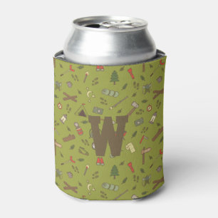 Campsite Adventurer Camping Doodles Monogram Can Cooler
