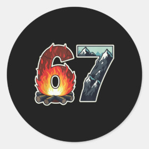 Campsite Fire Logs Number 67 Mountain Classic Round Sticker
