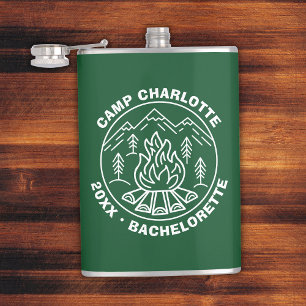 Campsite Green White Camp Bachelorette Custom Hip Flask