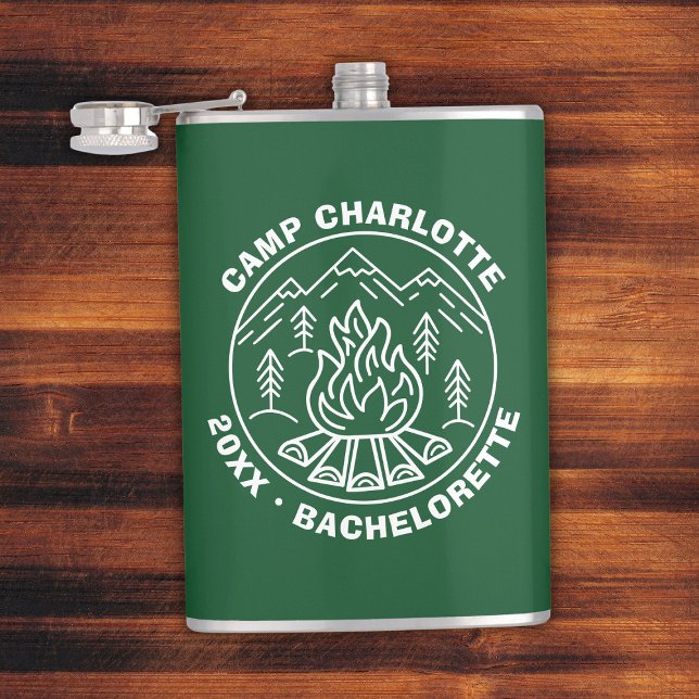 Campsite Green White Camp Bachelorette Custom Hip Flask (Campsite Green White Camp Bachelorette Custom Flask
)