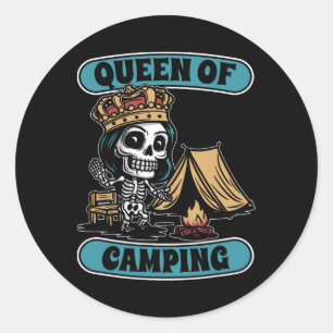 Campsite Skeleton Tenting Tent - Campfire Queen Of Classic Round Sticker