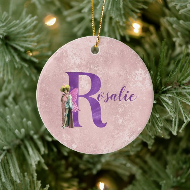 Campy Purple Shimmer Fairy Letter R Personalised   Ceramic Tree Decoration (Tree)