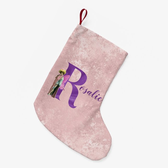 Campy Purple Shimmer Fairy Letter R Personalized Small Christmas Stocking (Front (Hanging))