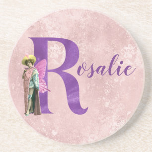 Campy Purple Shimmer Illustrated Letter R Coaster