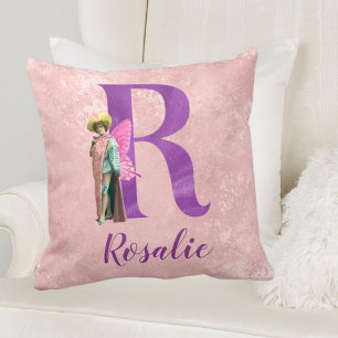 Campy Purple Shimmer Illustrated Letter R  Cushion