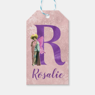 Campy Purple Shimmer Illustrated Letter R Gift Tags