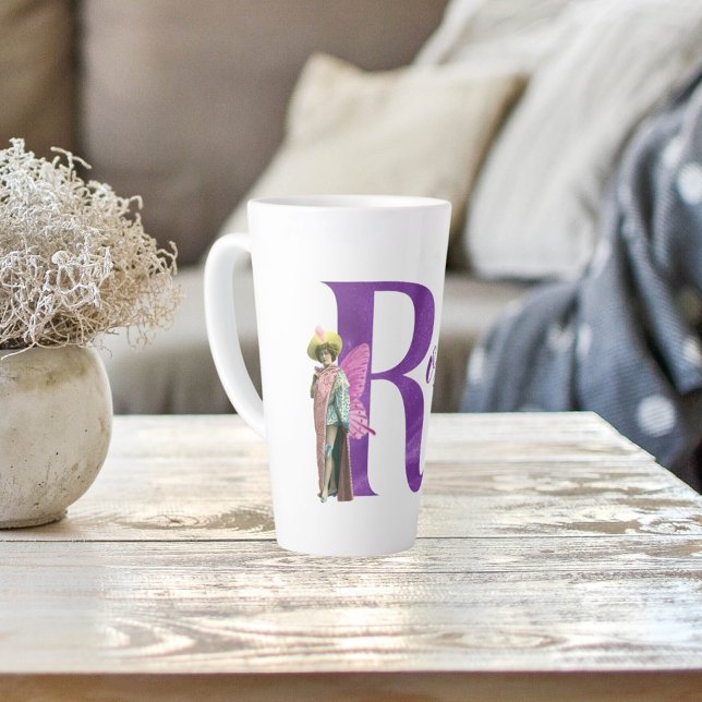 Campy Purple Shimmer Illustrated Letter R   Latte Mug (Creator Uploaded)