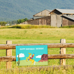 Campy Western Cowgirl on Horse Custom Birthday Banner