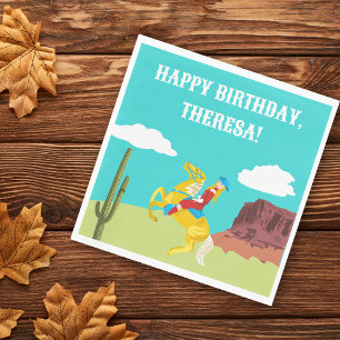 Campy Western Cowgirl on Horse Custom Birthday Napkin