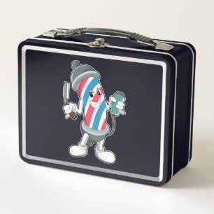 Can as Hairdresser with Razor Metal Lunch Box