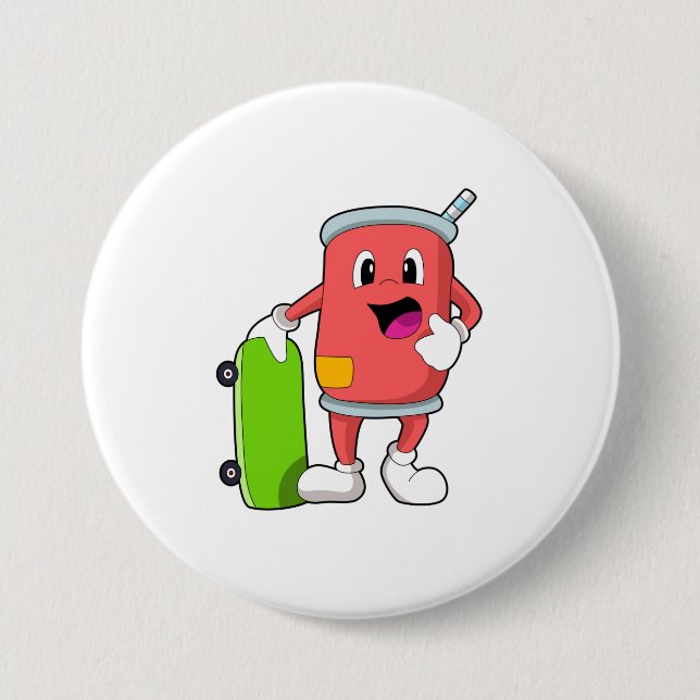 Can as Skater with Skateboard 7.5 Cm Round Badge (Front)