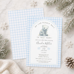 Can Bearly Wait Blue Winter Polar Bear Baby Shower Invitation