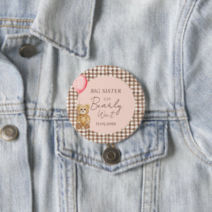 Can Bearly Wait Girl Baby Shower Big Sister 7.5 Cm Round Badge