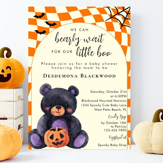 Can Bearly Wait Little Boo Halloween Baby Shower Invitation (Creator Uploaded)