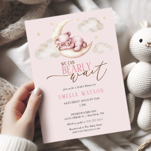 Can Bearly Wait Pink Teddy Bear Baby Girl Shower Invitation