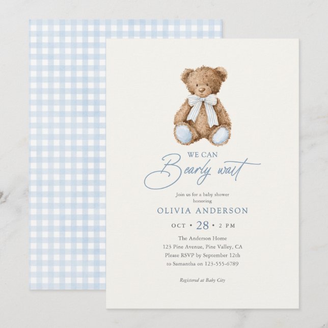 Can Bearly Wait Teddy Bear Baby Shower Invitation (Front/Back)