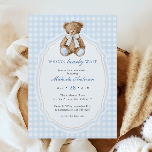 Can Bearly Wait Teddy Bear Baby Shower Invitation (Creator Uploaded)