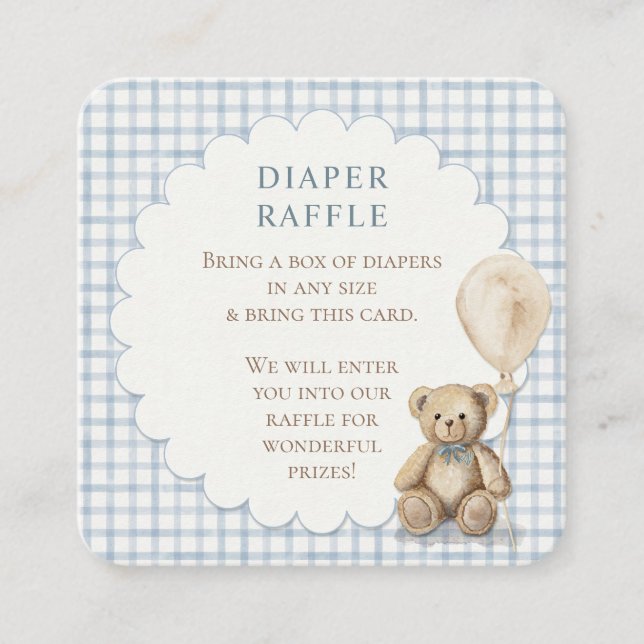 Can Bearly Wait Teddy Bear Diapers Boy Baby Shower Enclosure Card (Front)