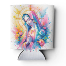 Can Cooler | Our Lady Praying | Pastel Watercolors