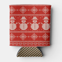 Can Cooler small Ugly Sweater with Snowmen Knit