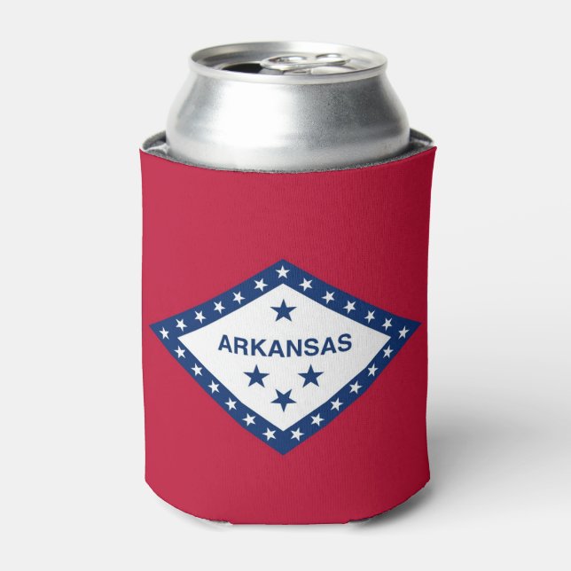 Can Cooler with flag of Arkansas State, USA. (Can Front)