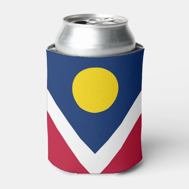 Can Cooler with flag of Denver City, USA. (Can Front)