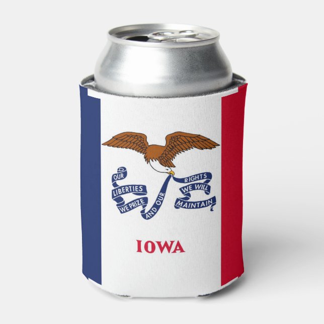 Can Cooler with flag of Iowa State, USA. (Can Front)