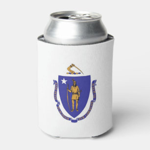 Can Cooler with flag of Massachusetts State, USA.