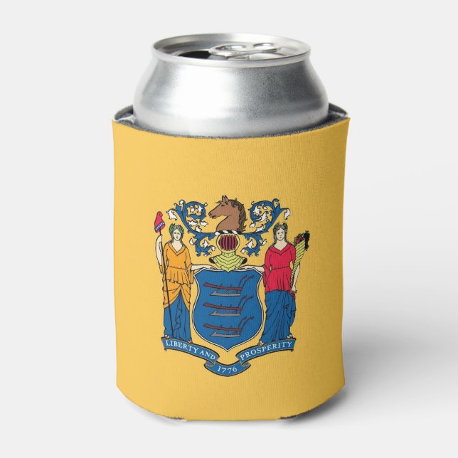 Can Cooler with flag of New Jersey State, USA. (Can Front)