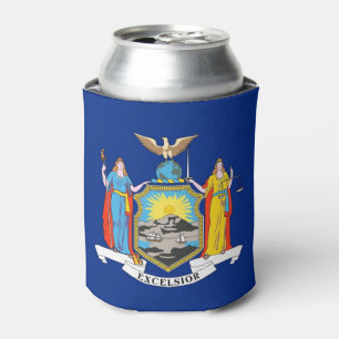 Can Cooler with flag of New York State, USA.