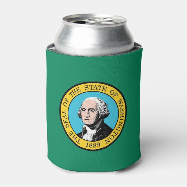 Can Cooler with flag of Washington State, USA. (Can Front)