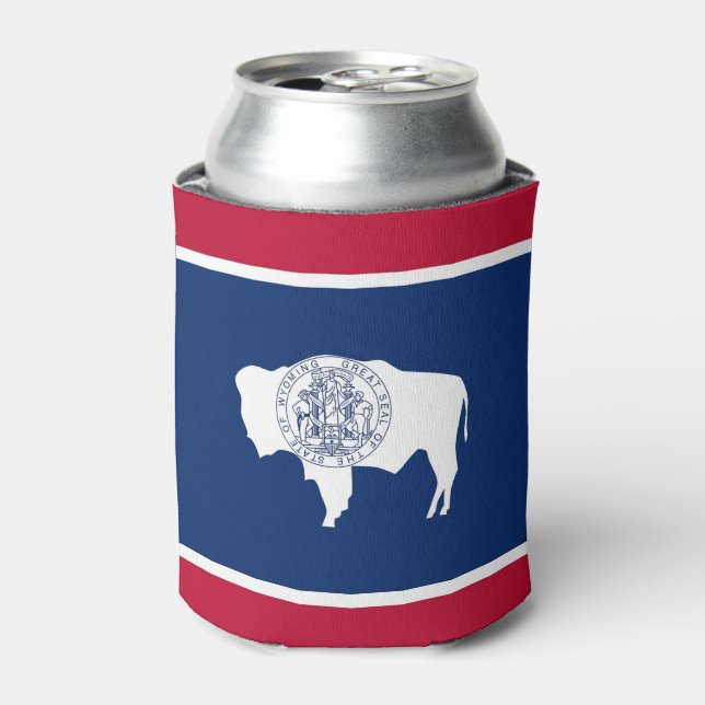 Can Cooler with flag of Wyoming State, USA. (Can Front)