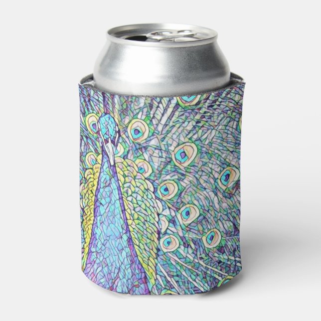 Can Cooler With Turquoise Peacock Design (Can Front)