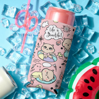 Can Coolers with funny cartoon pictures.